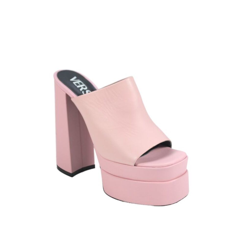 Versace Womens Leather Square Toe Block Heels Mules Pink Size EUR 40